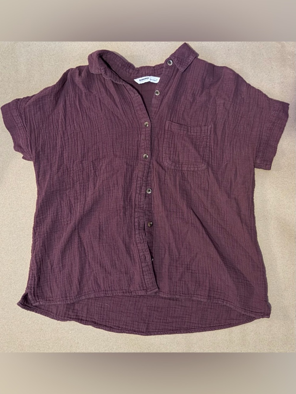 Sonoma Button-Front Gauze Top in Deep Plum